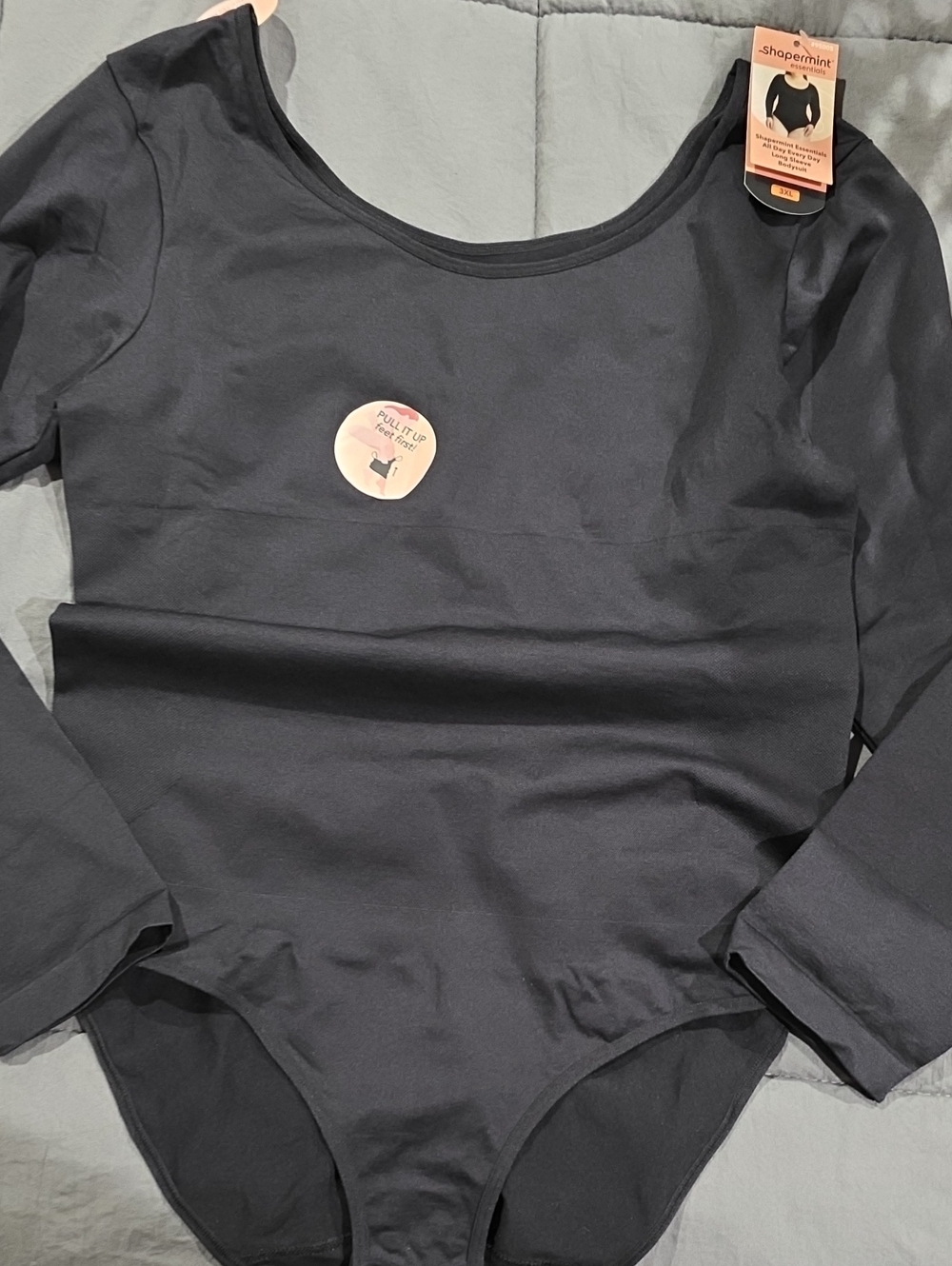 Shapermint Black Long Sleeve Seamless Bodysuit3xl